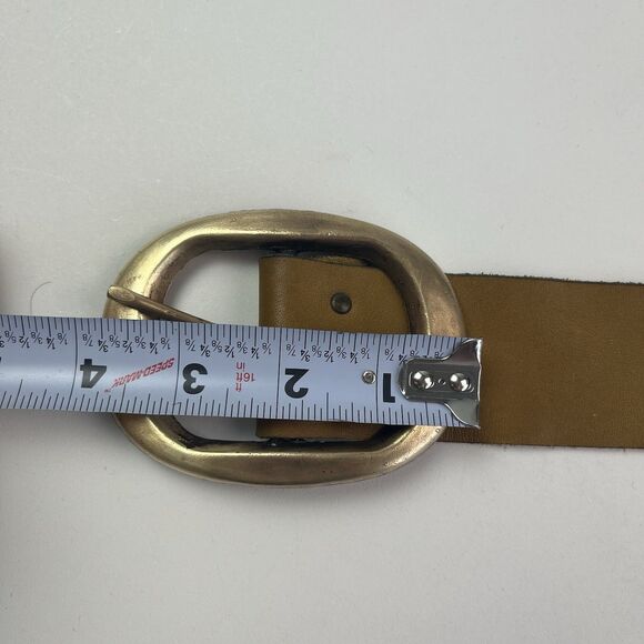 vintage Tan Soft Leather Wide Belt S Brass Buckle Western Classic Heritage Prep - Picture 6 of 12